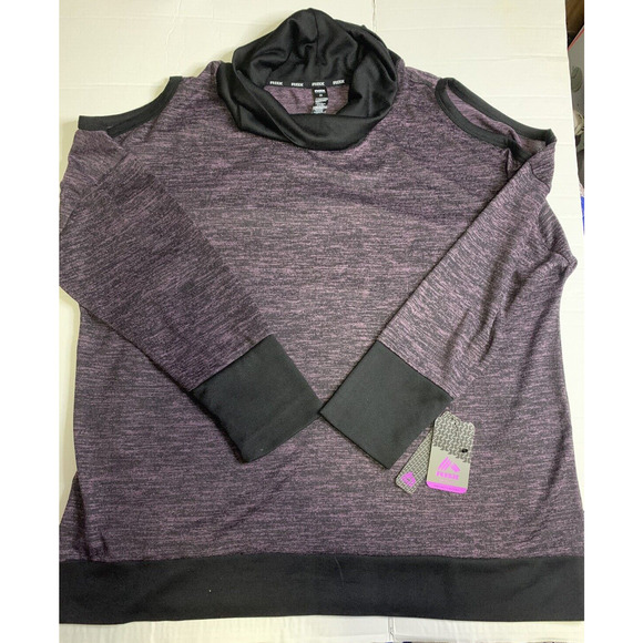 2X Reebok RBX Sweater Womens Purple Black Cowl Neck L/S Cold Shoulder NWT - Picture 1 of 14